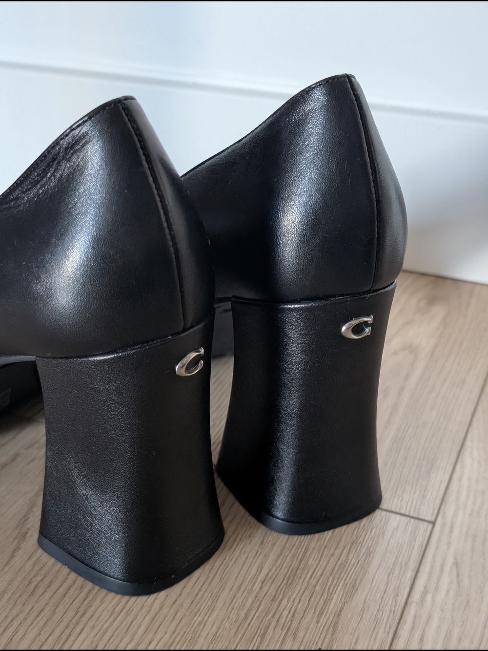 Coach Black Leather C Sculpted Block Heel Pumps - Picture 3 of 8